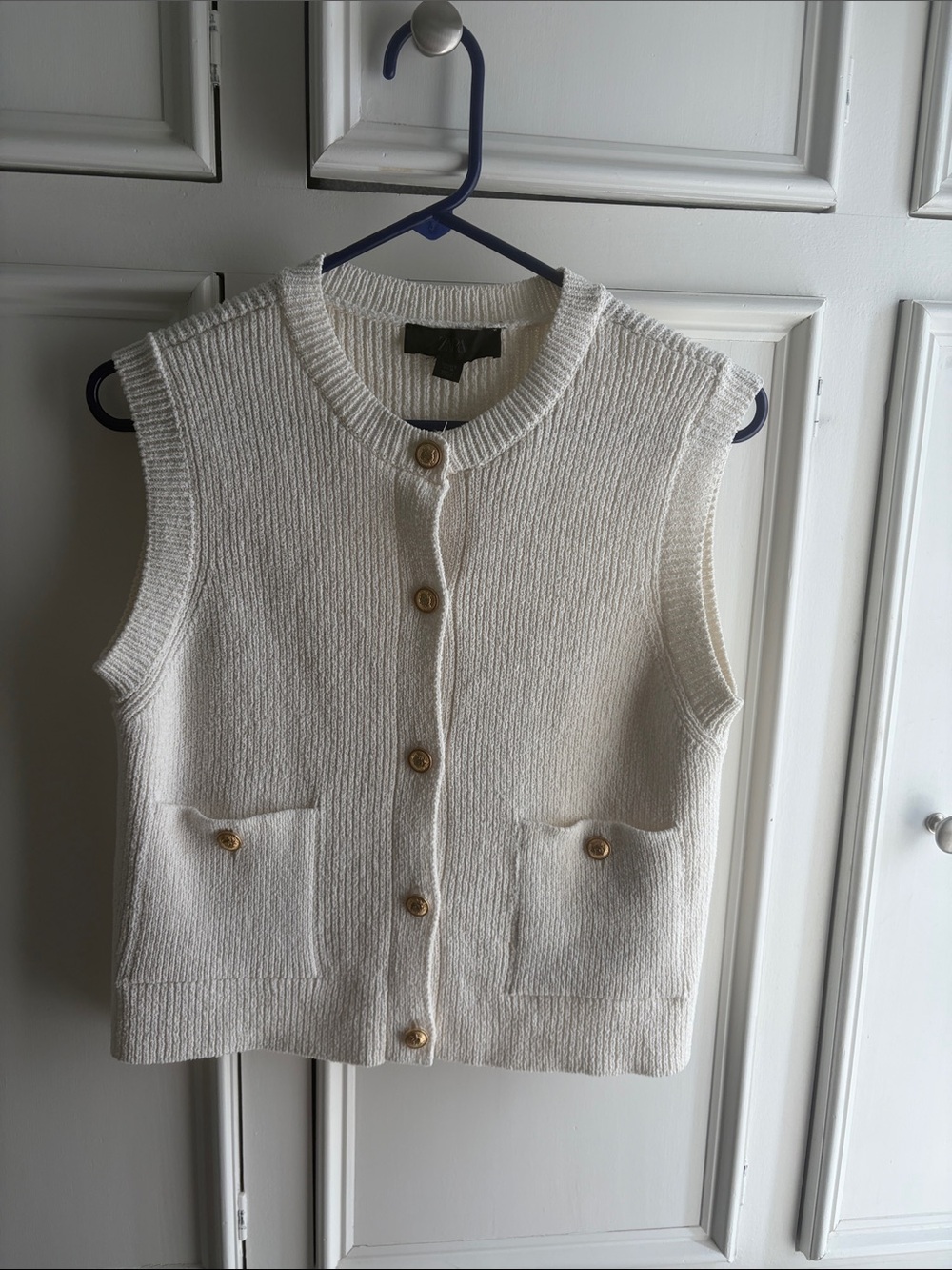 Zara Cream Ribbed Button-Up Knit Vest